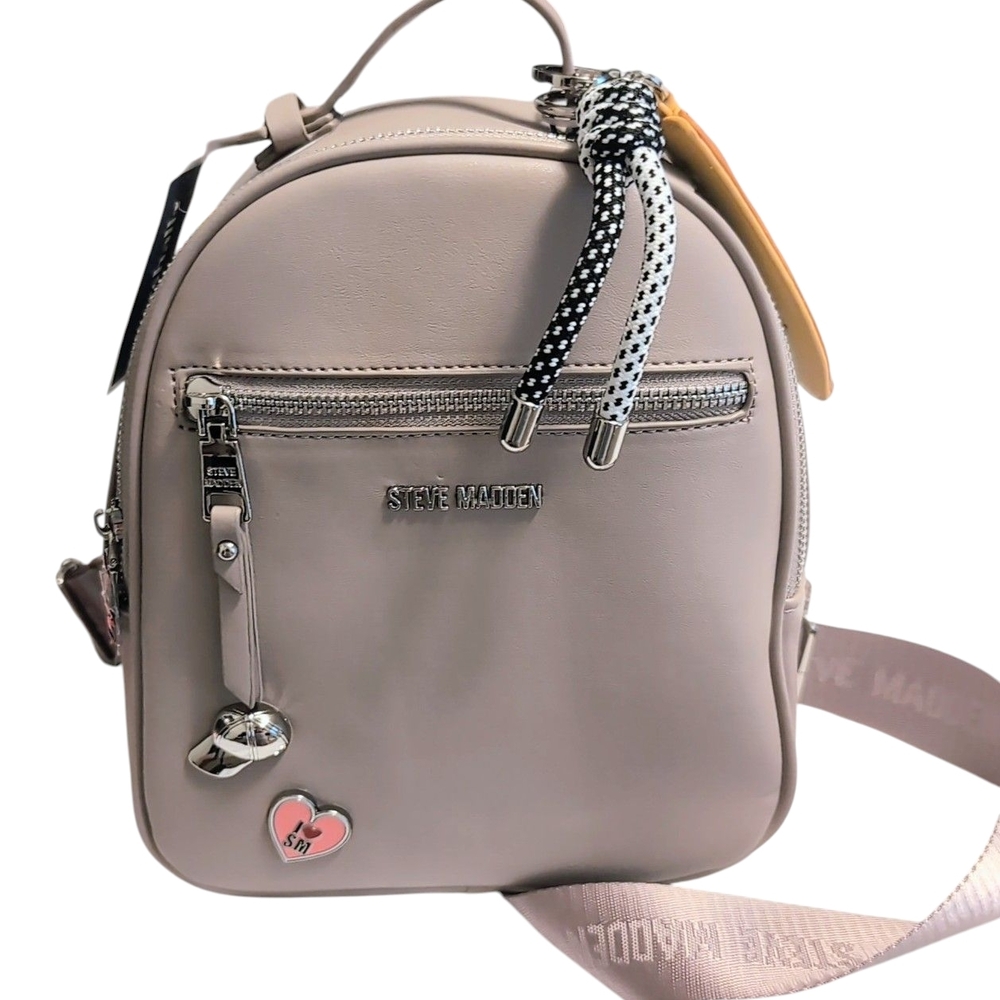 NWT Steve Madden Taupe Backpack with Heart Accent Logo Charm Keychain